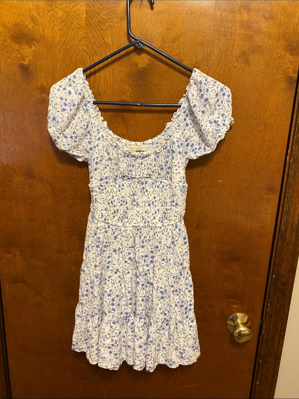 Aeropostale White and Blue Floral Smocked Top